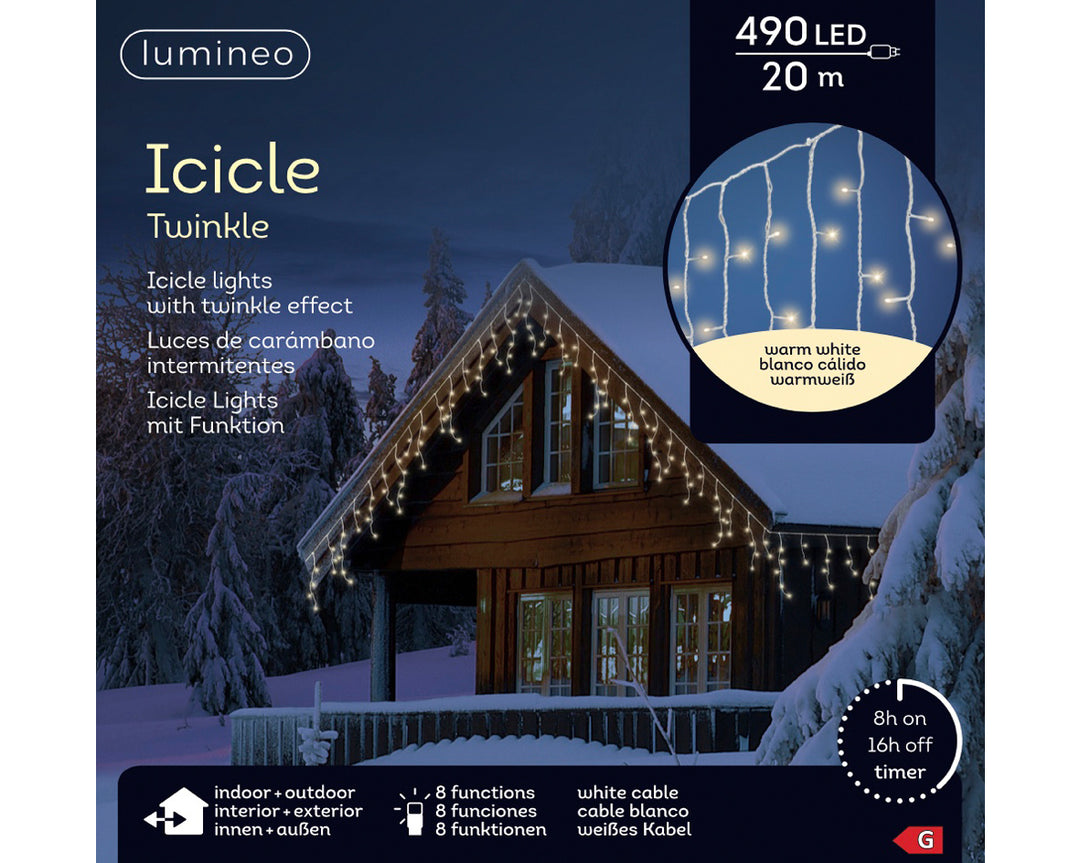 Luci di Natale a Ghiacciolo 490 LED Bianco Caldo –(cod. 494809) – Lumineo