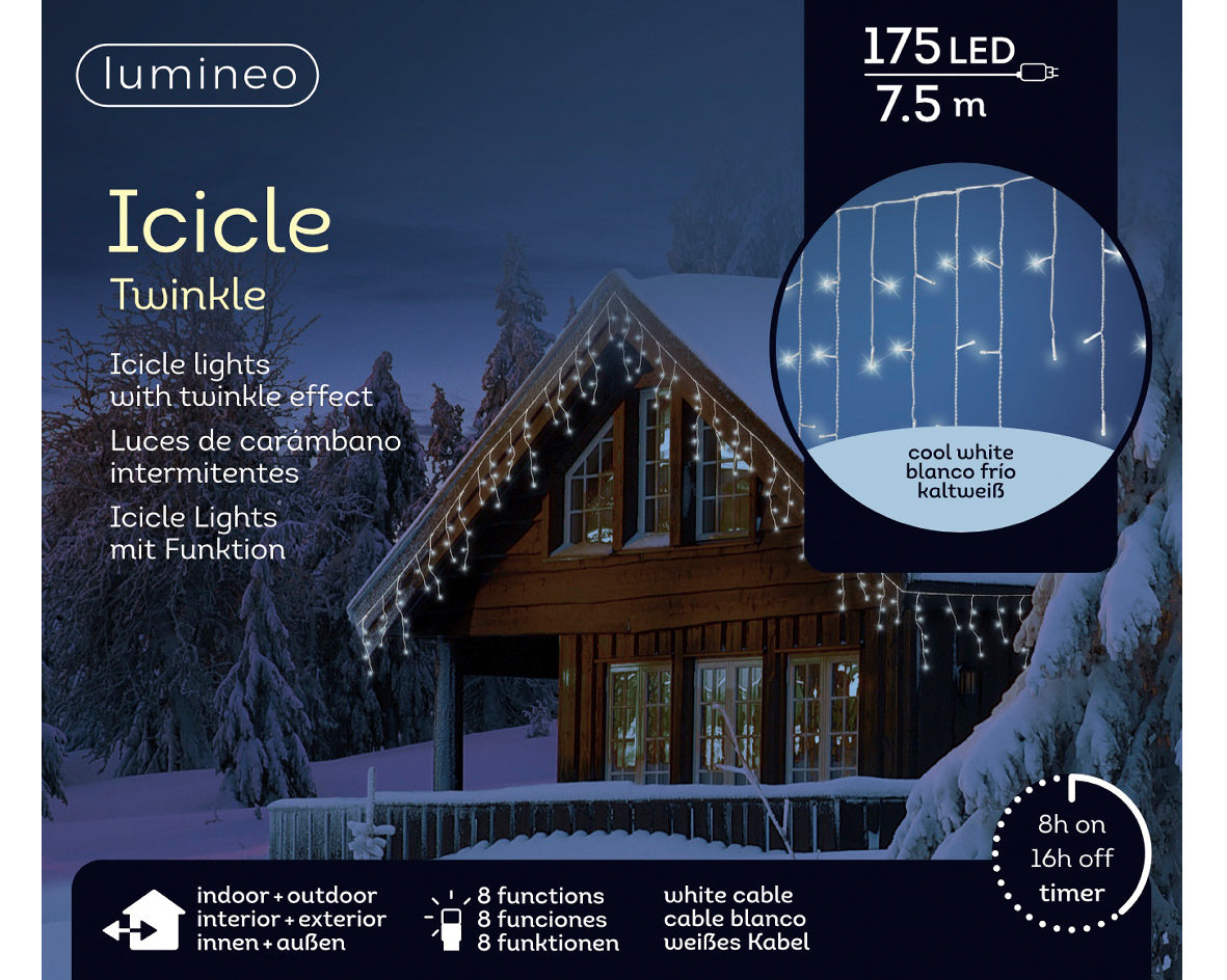 Luci di Natale a Ghiacciolo 175 LED Bianco Freddo – (cod. 494820) – Lumineo