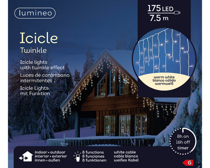 Luci di Natale a Ghiacciolo 175 LED Bianco Caldo –(cod. 494821) – Lumineo
