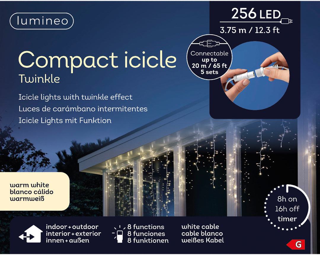 Tenda Ghiaccioli LED 3,75 m 256L – 8 Funzioni Twinkle (cod. 494972) – Lumineo