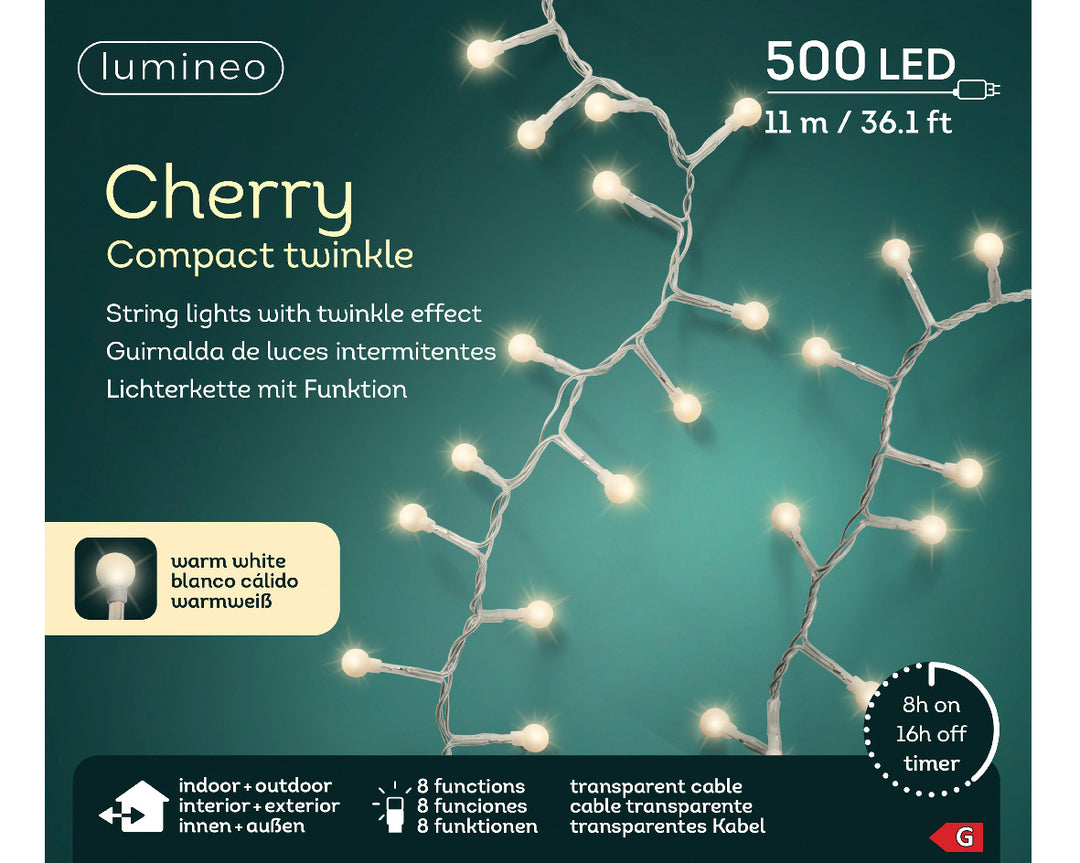 Catena LED Cherry Lights 11 m 500L – Warm White Cavo Trasparente (cod. 495582) – Lumineo