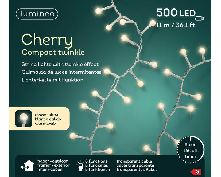 Catena LED Cherry Lights 11 m 500L – Warm White Cavo Trasparente (cod. 495582) – Lumineo