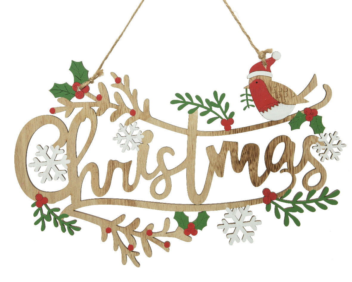 Fuoriporta in Compensato con Fiocchi di Neve, Uccellino e Scritta "Christmas" (cod. 522754)&nbsp;