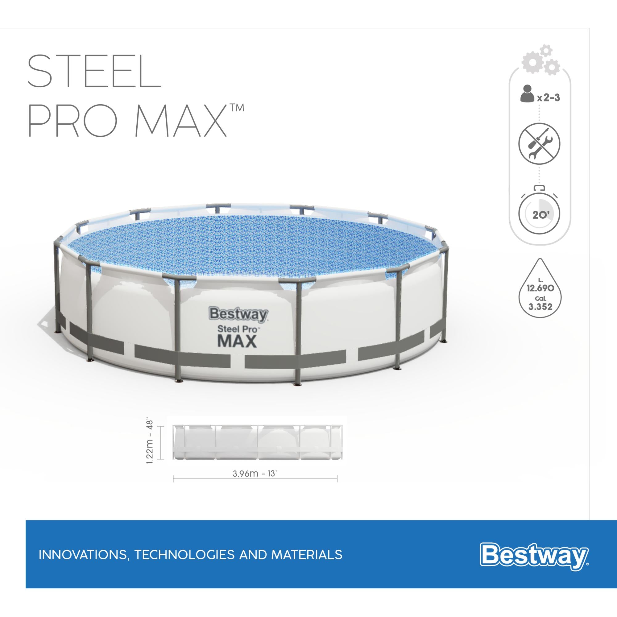 Piscina fuori terra rotonda Bestway Steel Pro MAX™ Ø 396 x 122 cm – Set completo