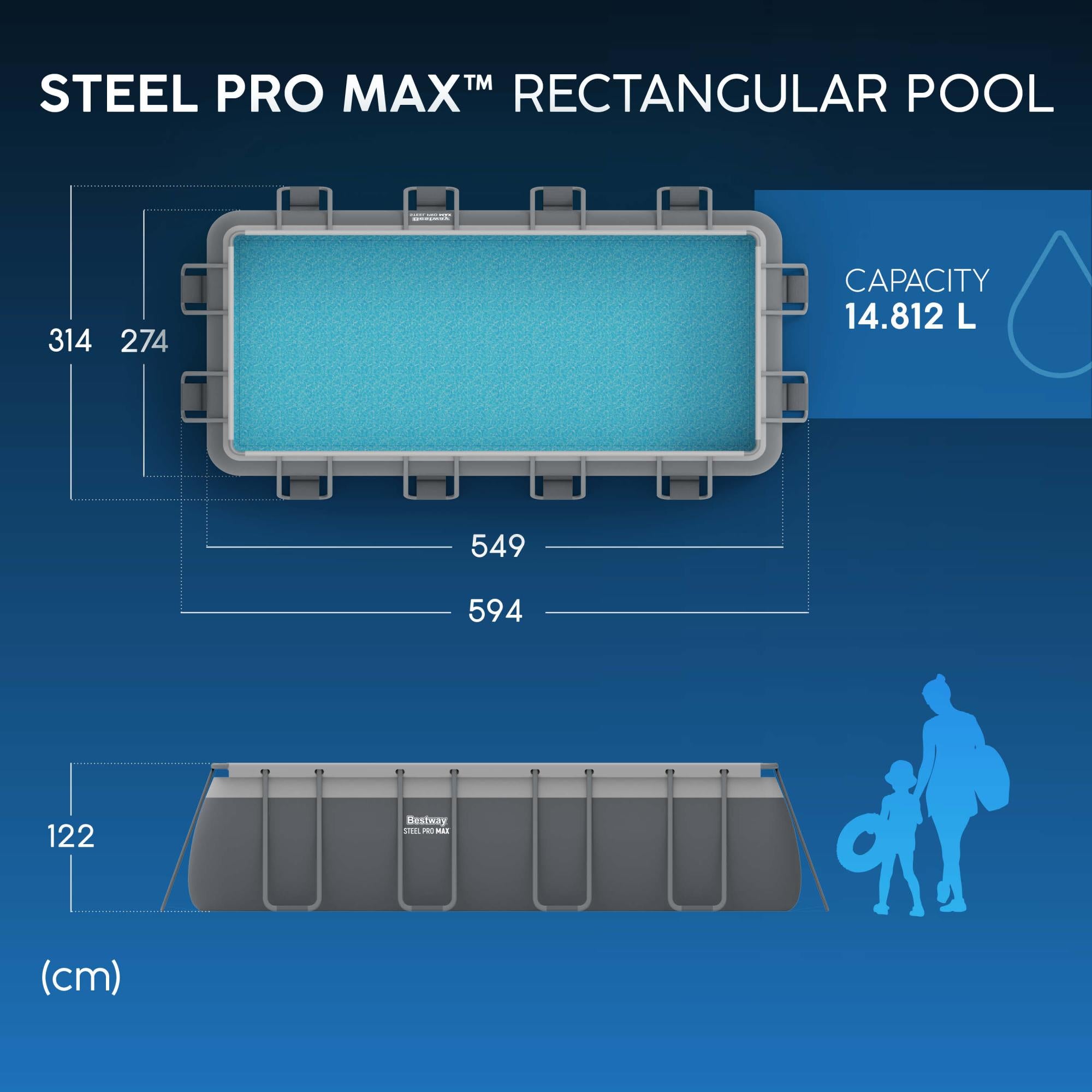 Piscina Bestway Steel Pro MAX™ 549 x 274 x 122 cm grigio scuro