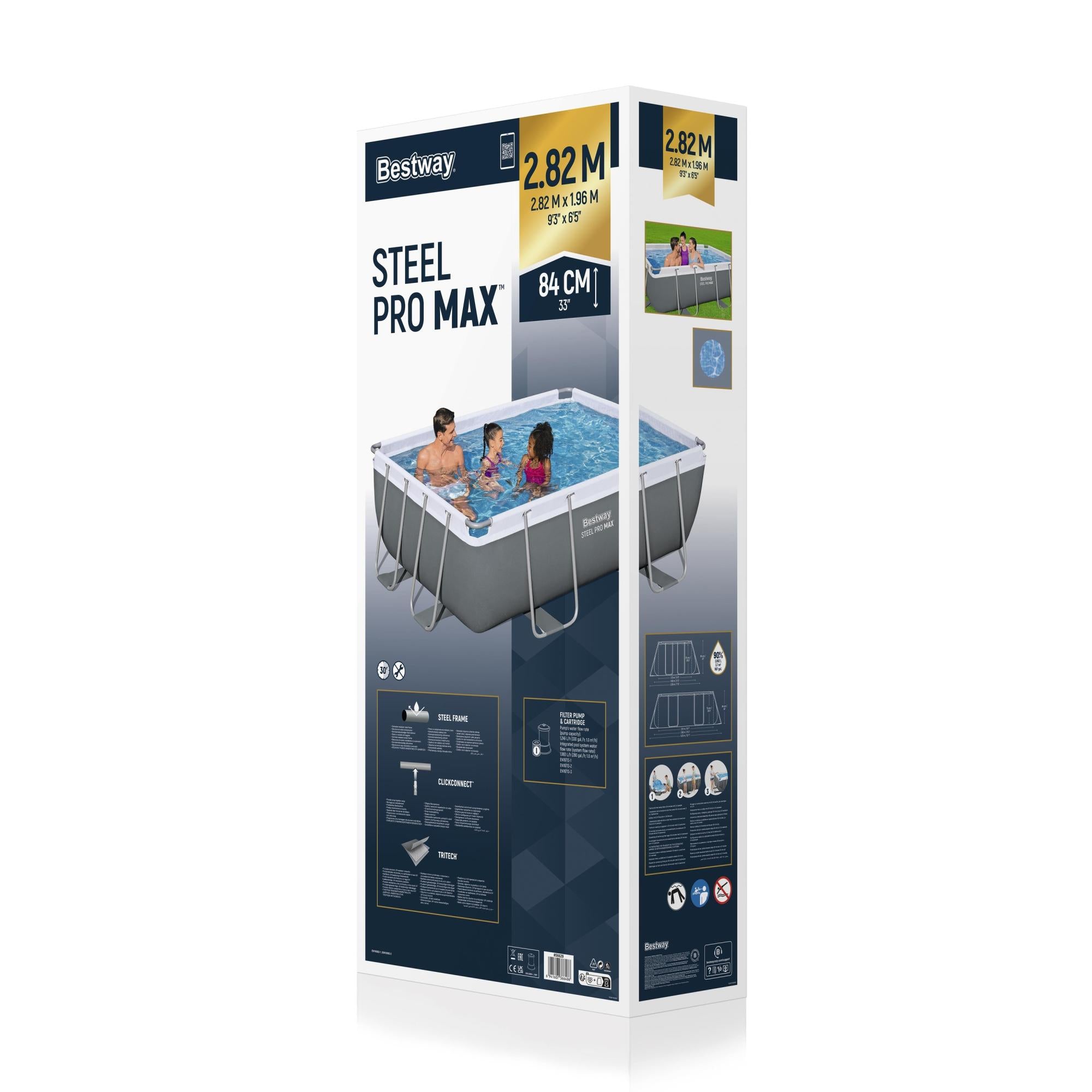 Bestway Steel Pro MAX 282x196x84 cm – Set Piscina Fuori Terra Rettangolare con Pompa Filtro