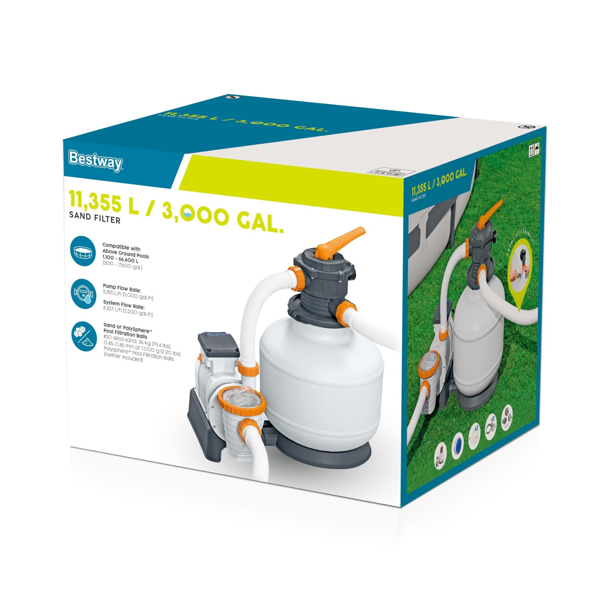 Pompa Filtro a Sabbia 11.355 L/h Bestway con ChemConnect per Piscine Fuori Terra