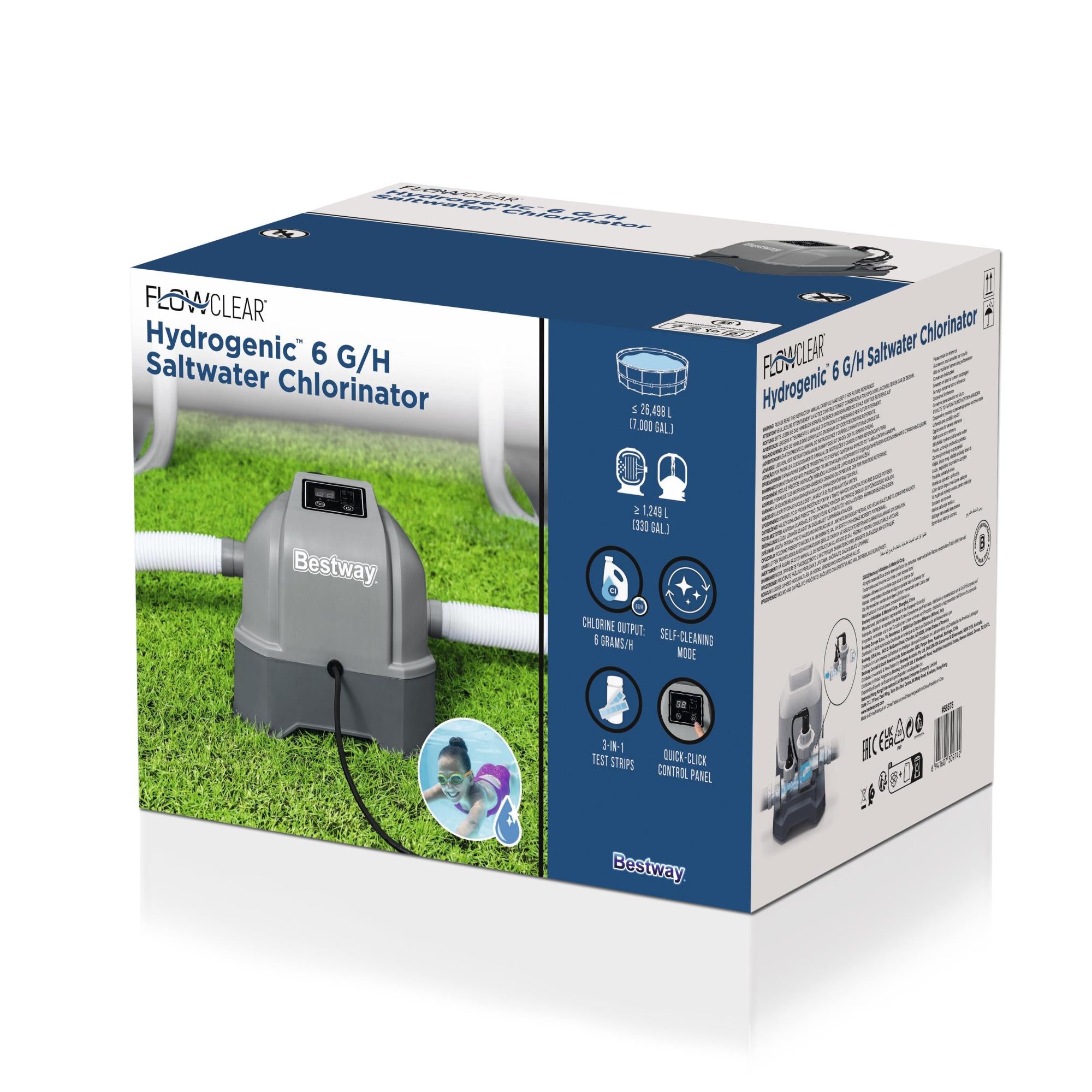 Cloratore a Sale per Piscina Bestway Hydrogenic 6 G/H – Touch Screen, Timer e 50 Strisce Test