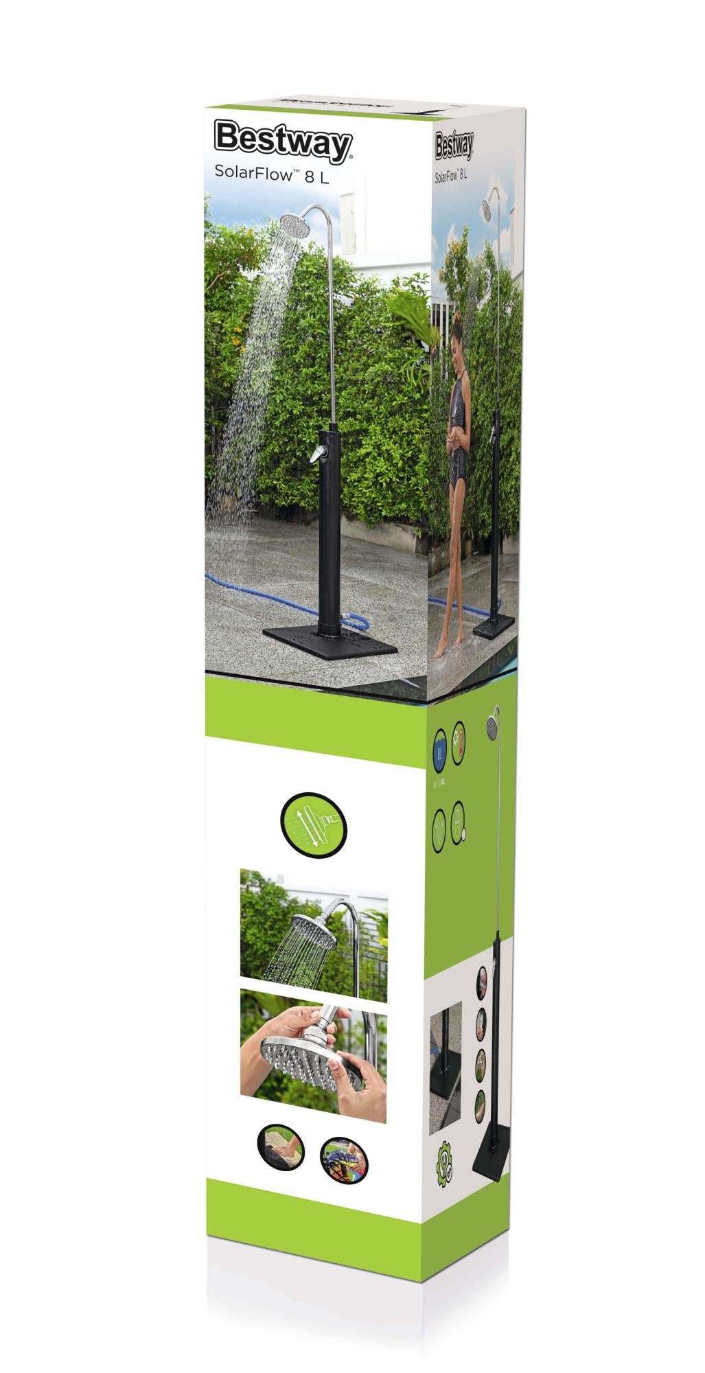 Doccia Solare da Giardino Bestway SolarFlow 8 Litri – Altezza 2,18 m con Soffione e Portasapone