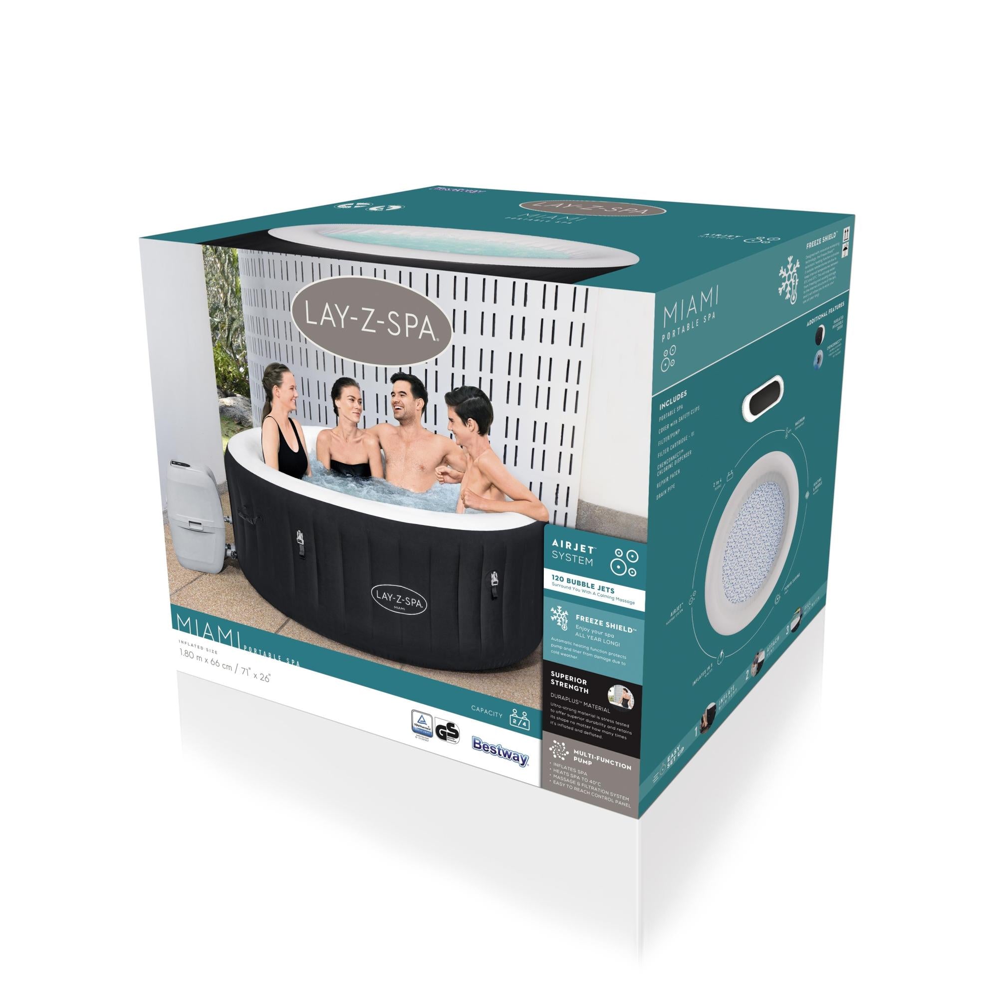 Idromassaggio Gonfiabile Lay-Z-Spa Miami AirJet 2-4 Persone – 120 Getti e Riscaldamento 40°C