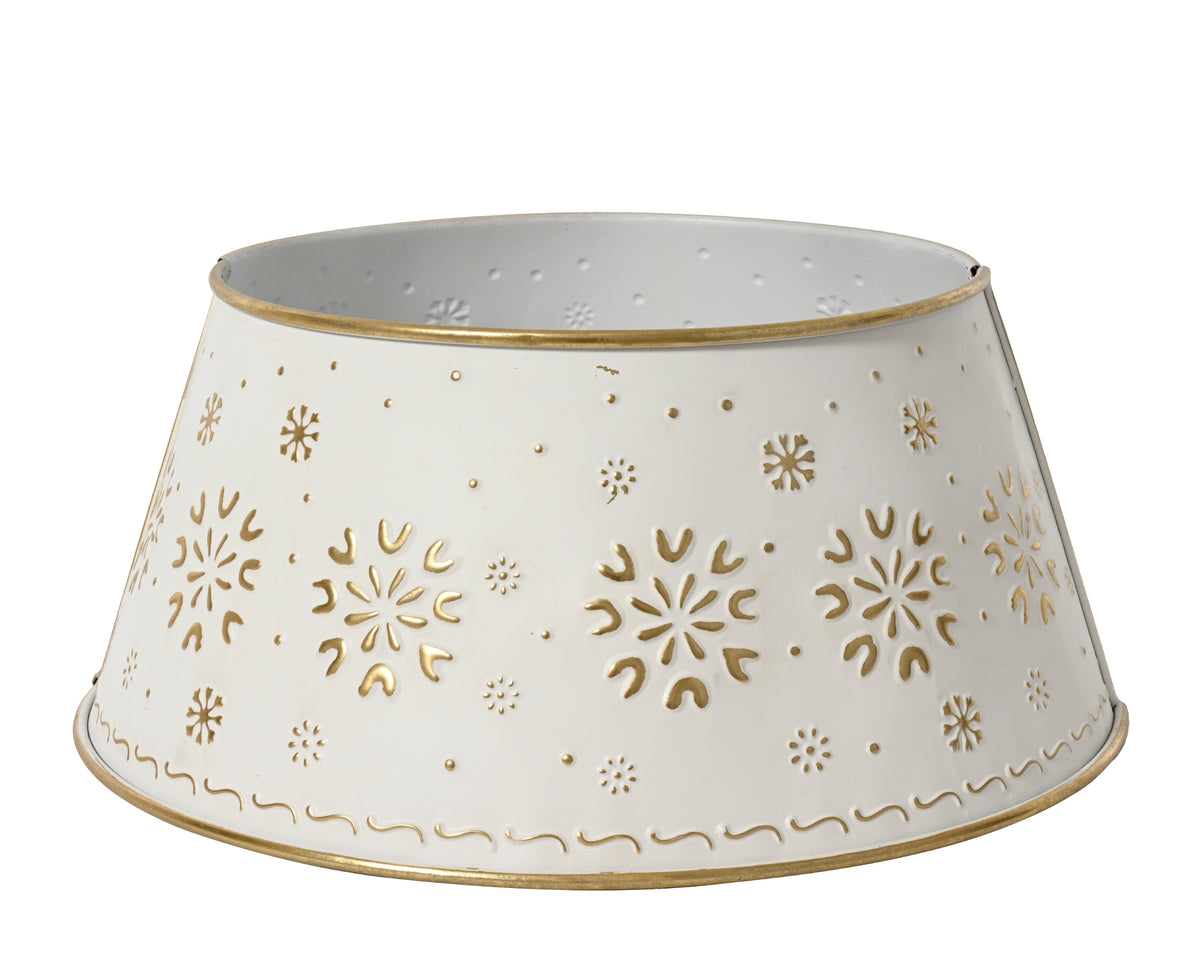 Copribase Albero di Natale in Metallo Bianco e Oro Ø57 x H25 cm