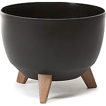 Vaso Design Tondo Nero con Piedini 40 cm – Moderno per Interno ed Esterno