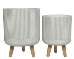 Vaso Logan in fibre clay con gambe in legno – bianco cod. 802542