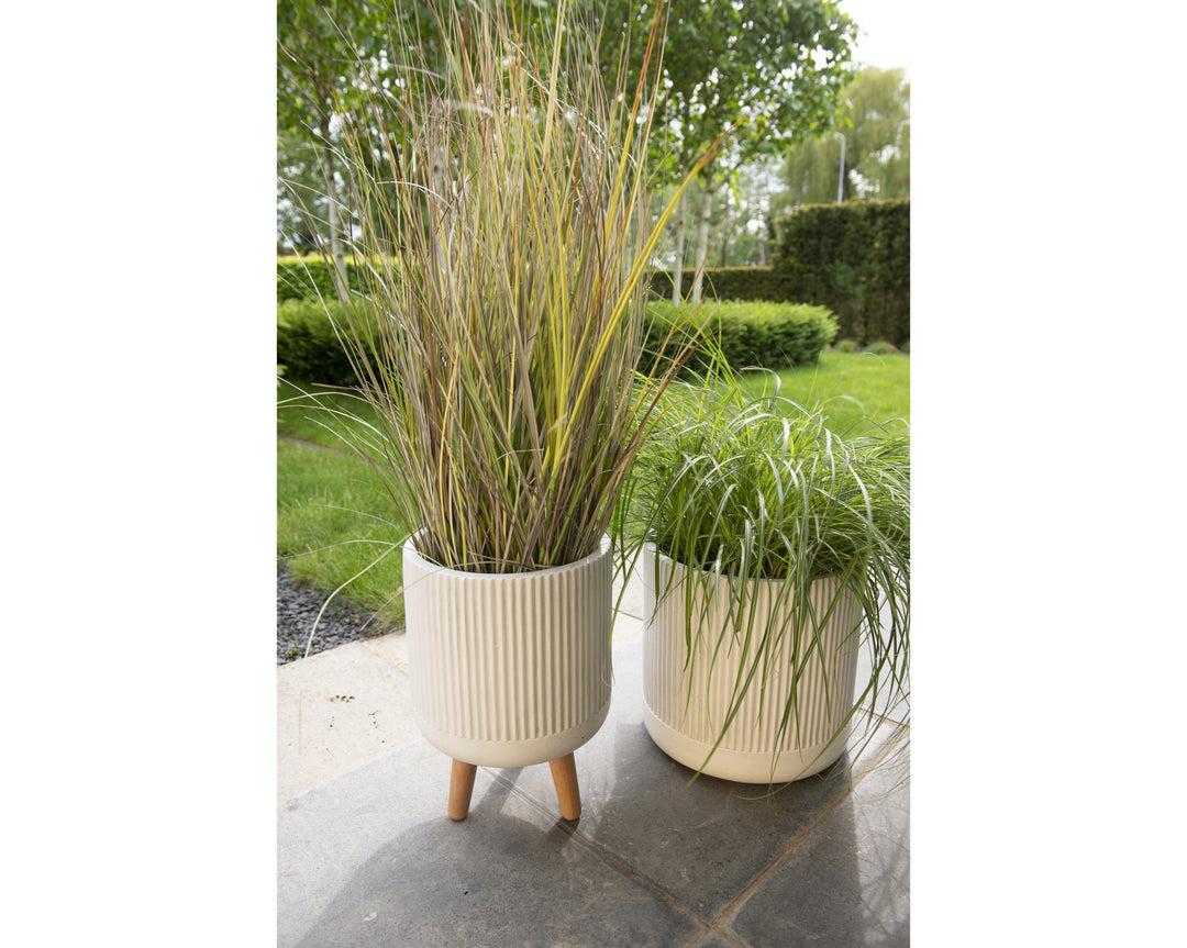 Vaso Logan in fibre clay con gambe in legno – bianco cod. 802542