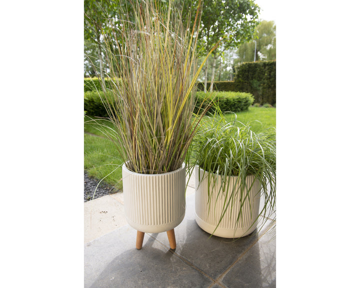 Vaso Logan in fibre clay con gambe in legno – bianco cod. 802542