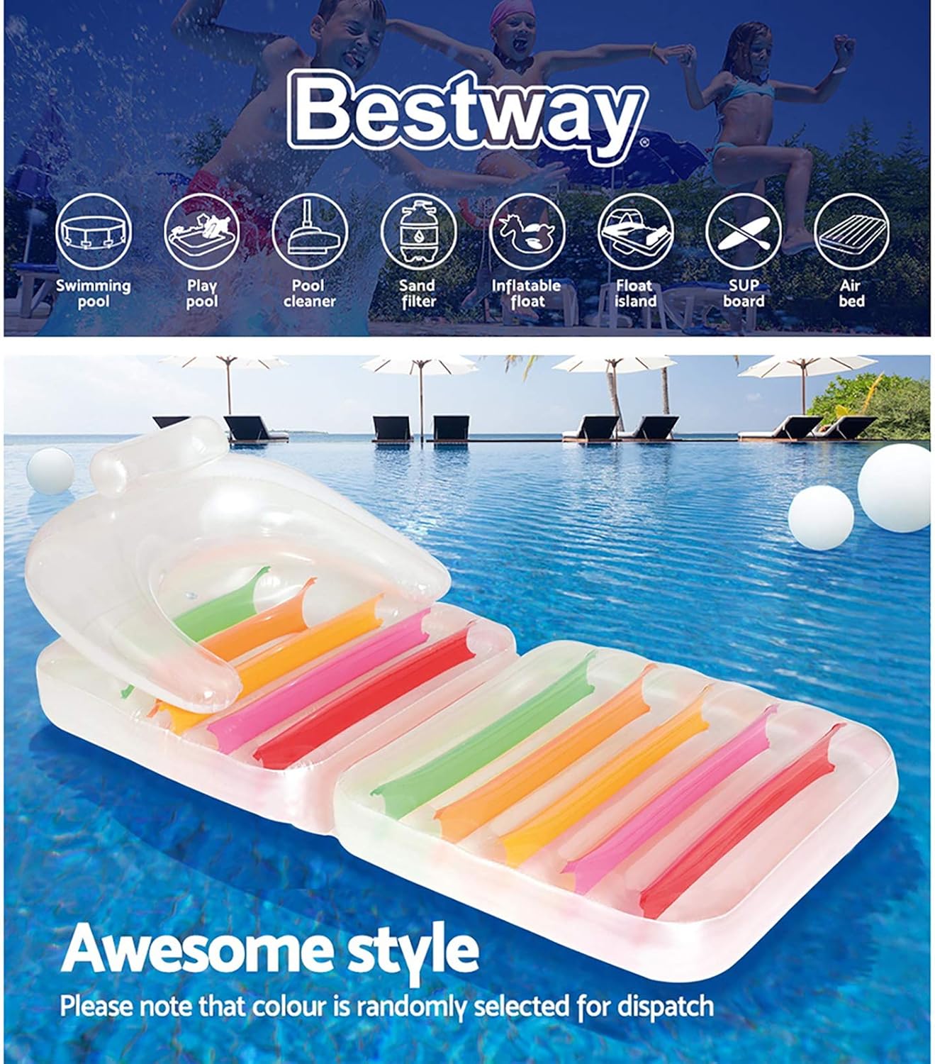 Bestway-43023 Poltrona Galleggiante, Multicolore 43023