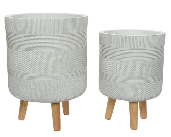 Vaso Liam in fibre clay con gambe in legno – Bianco "Sporco" cod. 850576