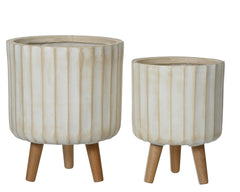 Vaso Kae in fibre clay con gambe in legno – sabbia cod. 859450