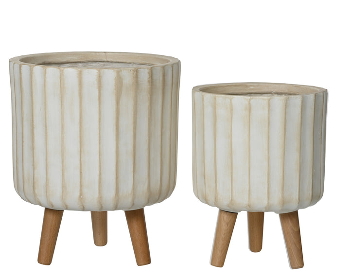 Vaso Kae in fibre clay con gambe in legno – sabbia cod. 859450