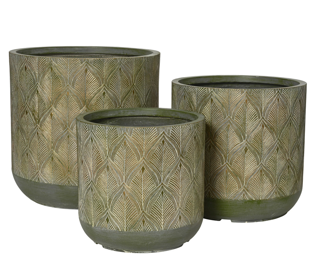 Vaso Gabriel in fibre clay con motivo a foglia cod. 890146/47