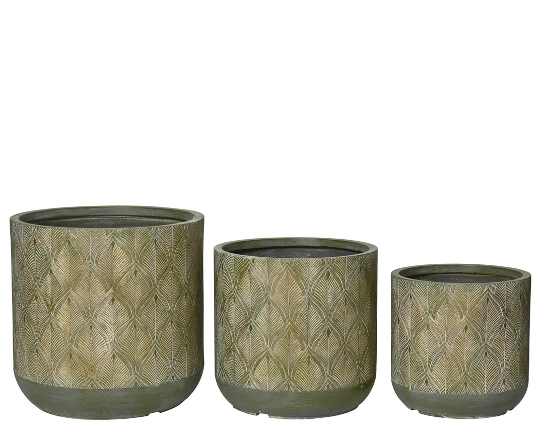 Vaso Gabriel in fibre clay con motivo a foglia cod. 890146/47