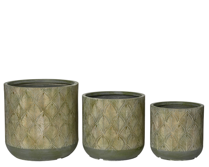 Vaso Gabriel in fibre clay con motivo a foglia cod. 890146/47