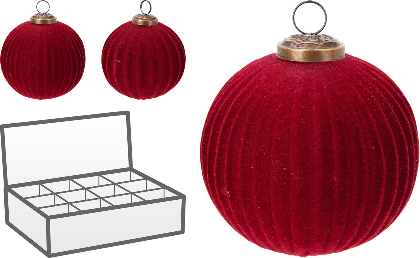 12 Sfere Natalizie in Vetro Floccate Rigate – 10 cm