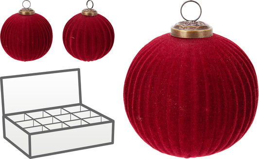 12 Sfere Natalizie in Vetro Floccate Rigate – 10 cm