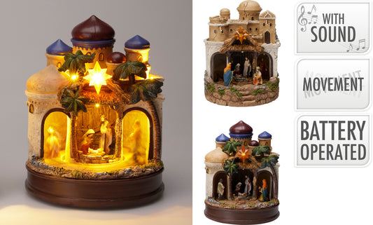 Presepe con Musica e LED 22 cm – Scenario Rotante, 2 Assortimenti (cod. ABL100050) – Kerst