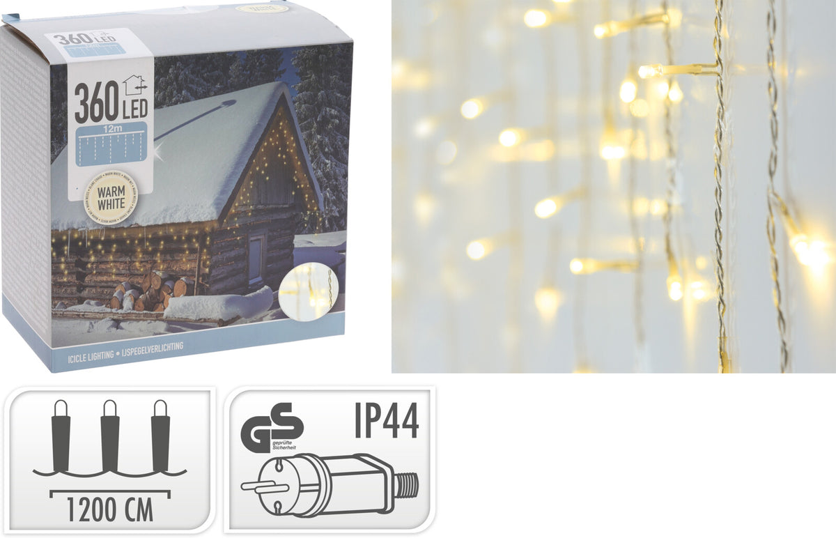 Luci a Ghiacciolo 12 m con 360 LED Bianco Caldo