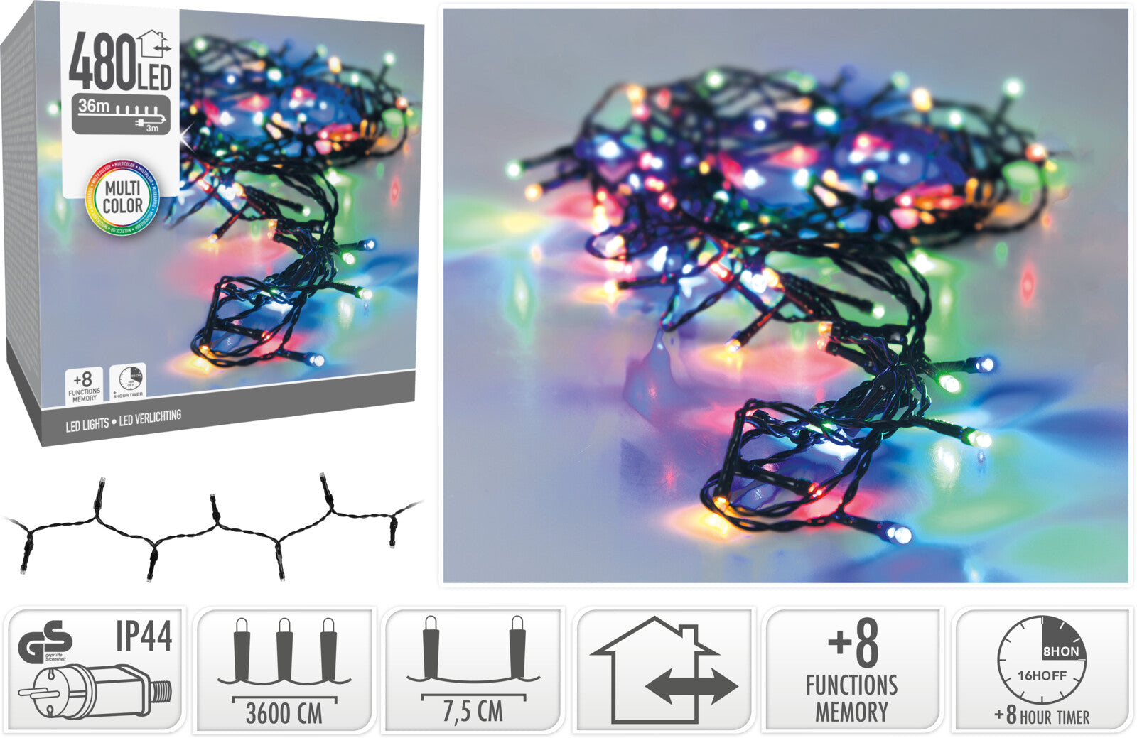 Catena Luminosa 480 LED Multicolor con Giochi di Luce (cod. AX8452160)