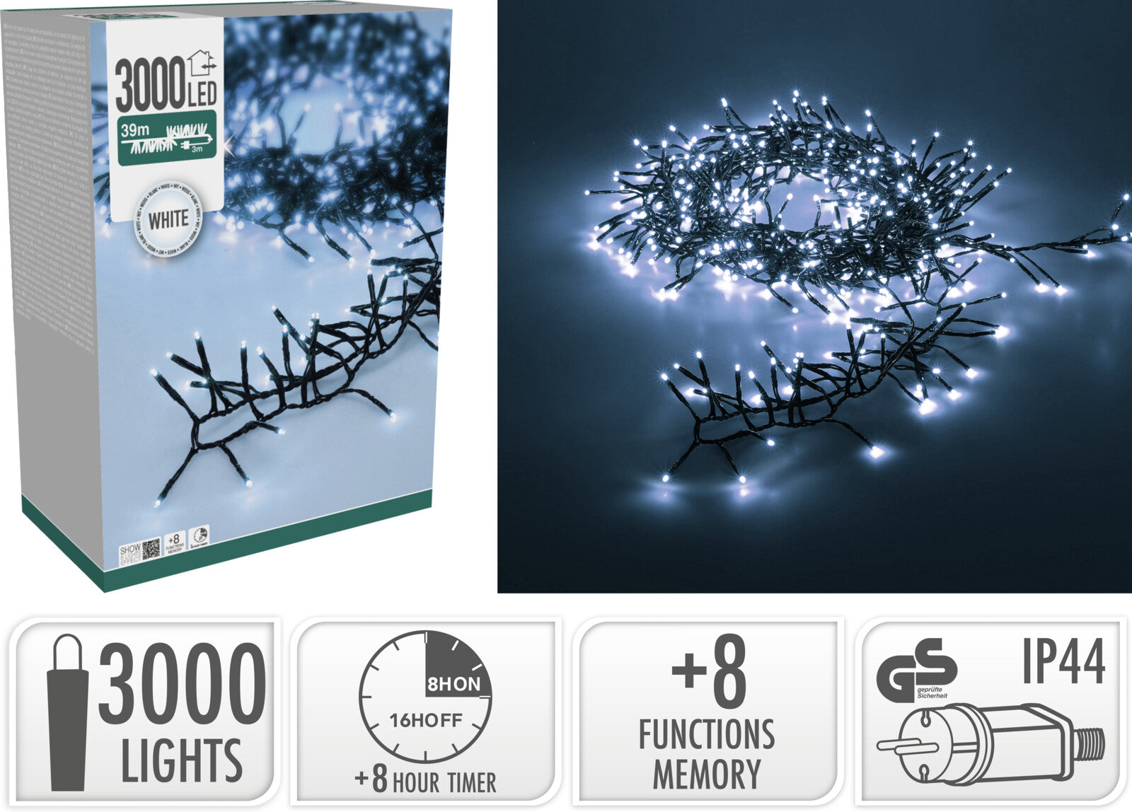 Tree Cluster  3000 LED Bianco Freddo con Giochi di Luce (cod. AX9560080)