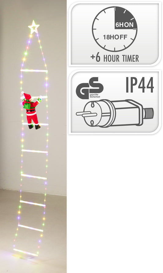 Babbo Natale su Scala con 124 LED Multicolor – H 200 cm (cod. AEX000400)
