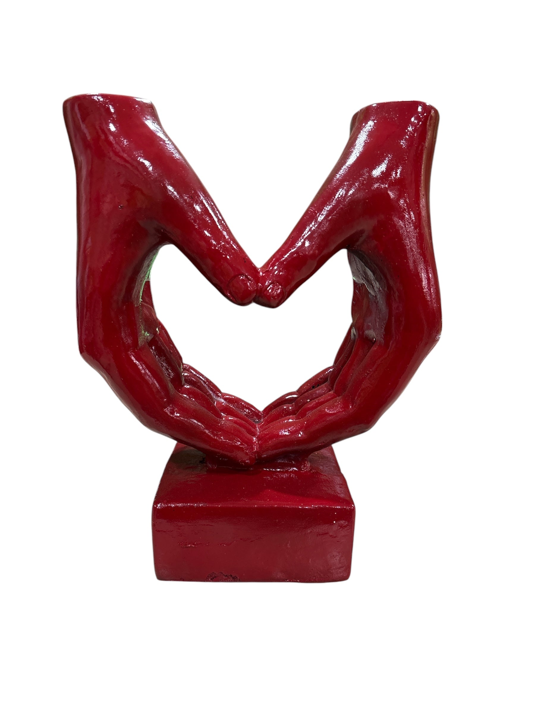 Scultura Mani a Cuore in Polimagnesio Rosso 37 cm