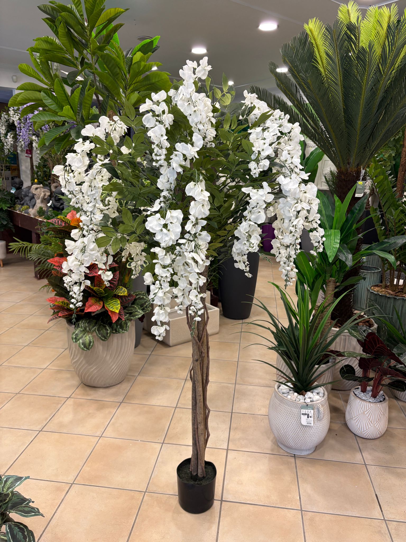 Albero di Wisteria Artificiale 155 cm — Glicine in Fiore Bianco
