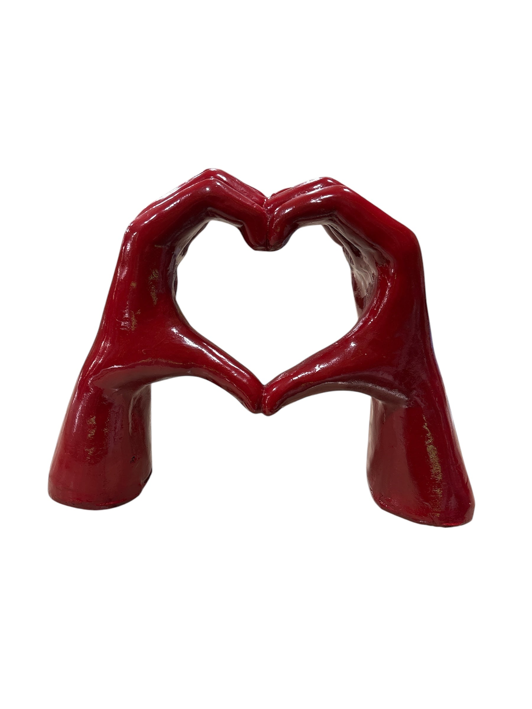 Scultura Mani a Cuore in Polimagnesio Rosso 35 cm
