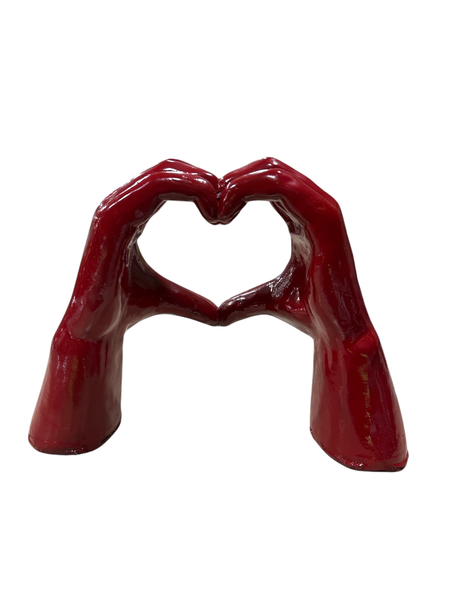 Scultura Mani a Cuore in Polimagnesio Rosso 35 cm