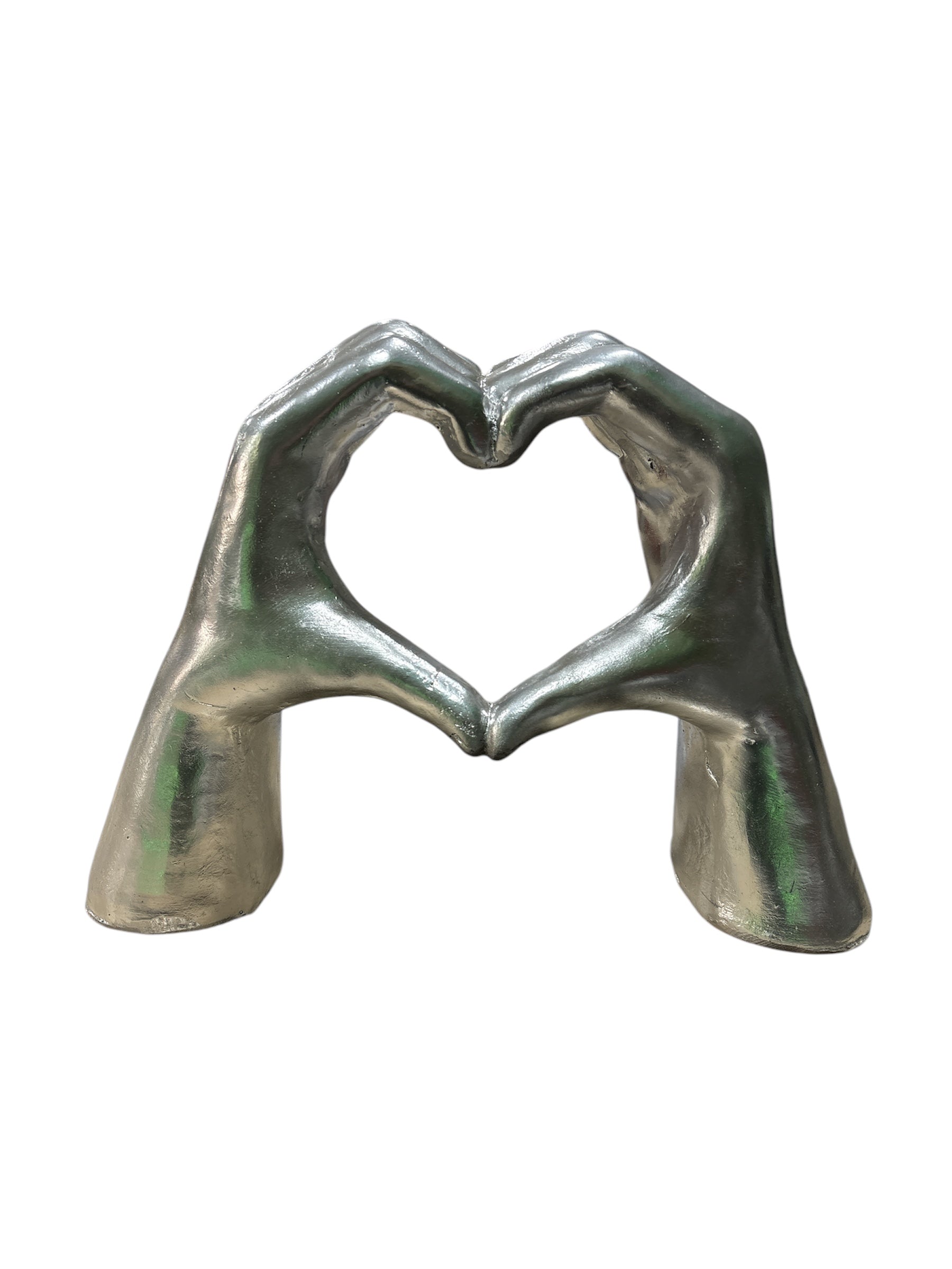 Scultura Mani a Cuore in Polimagnesio Argento 35 cm