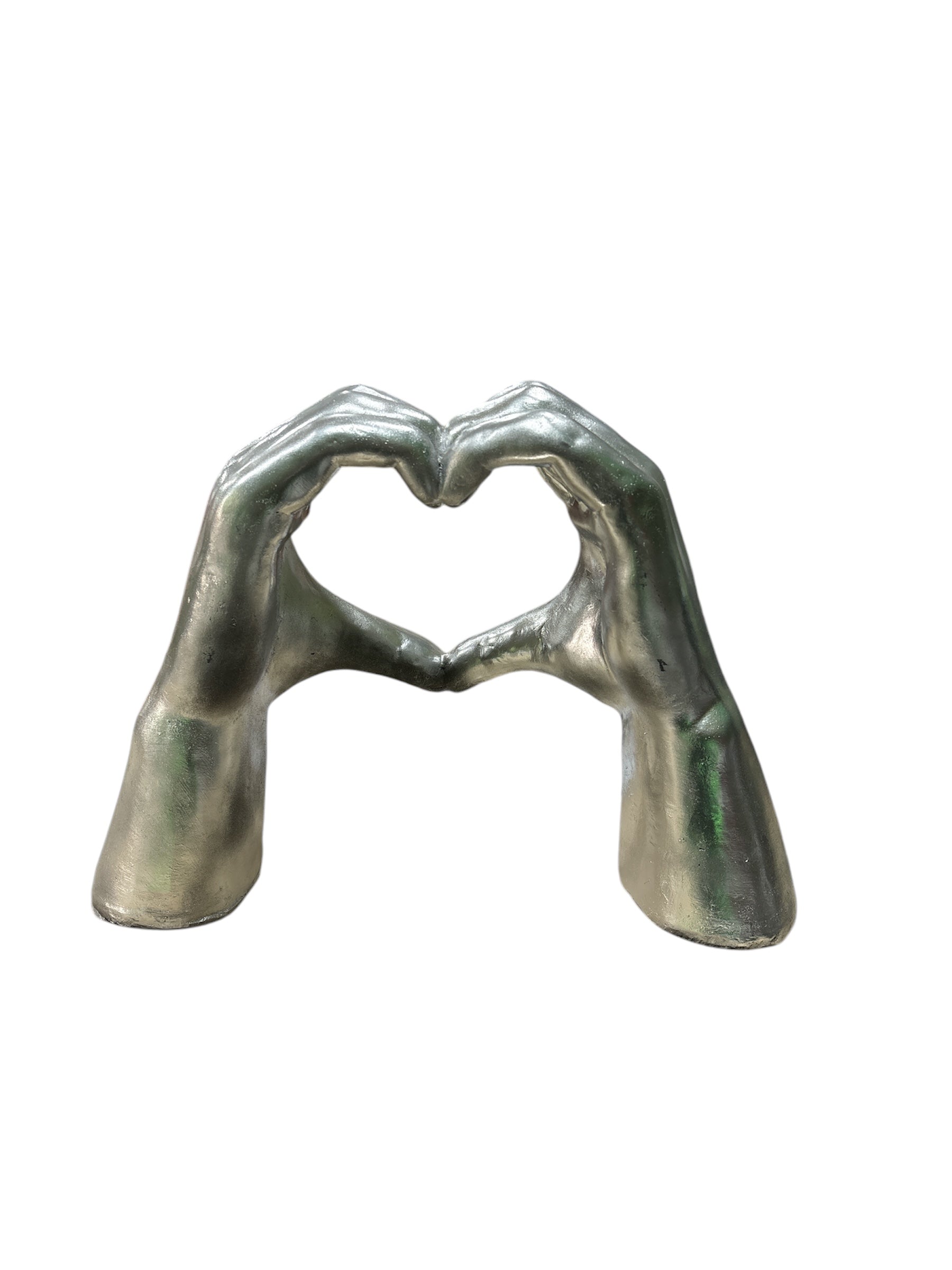 Scultura Mani a Cuore in Polimagnesio Argento 35 cm