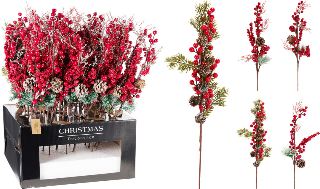 Ramo Natalizio con Bacche Rosse 55 cm, Modelli Assortiti