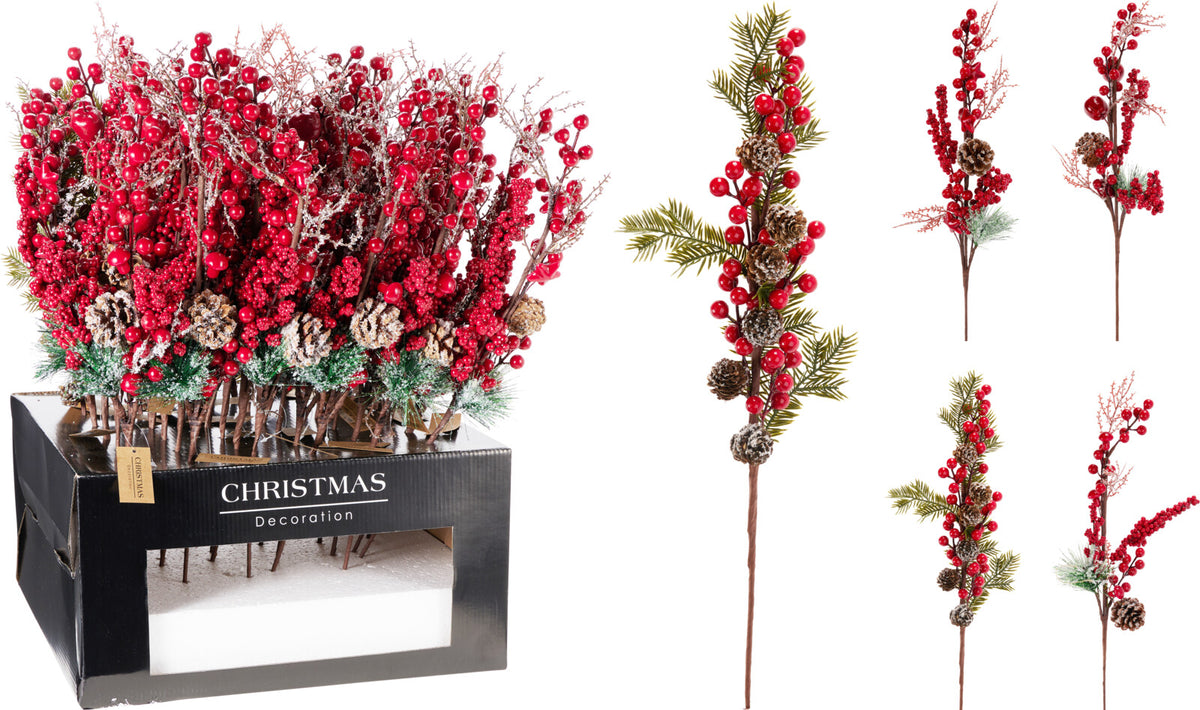 Ramo Natalizio con Bacche Rosse 55 cm, Modelli Assortiti
