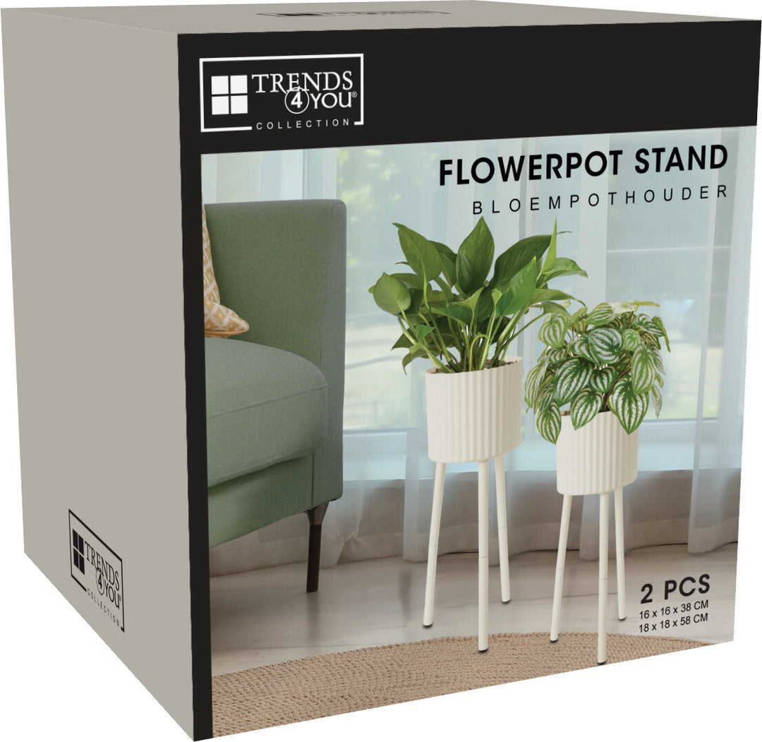 Set 2 Vasi in Metallo con Supporto – Bianco Avorio / Tortora