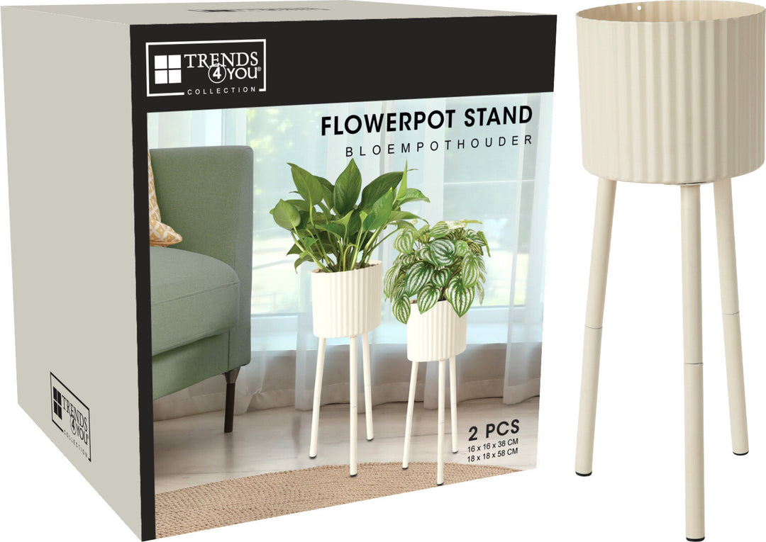 Set 2 Vasi in Metallo con Supporto – Bianco Avorio / Tortora