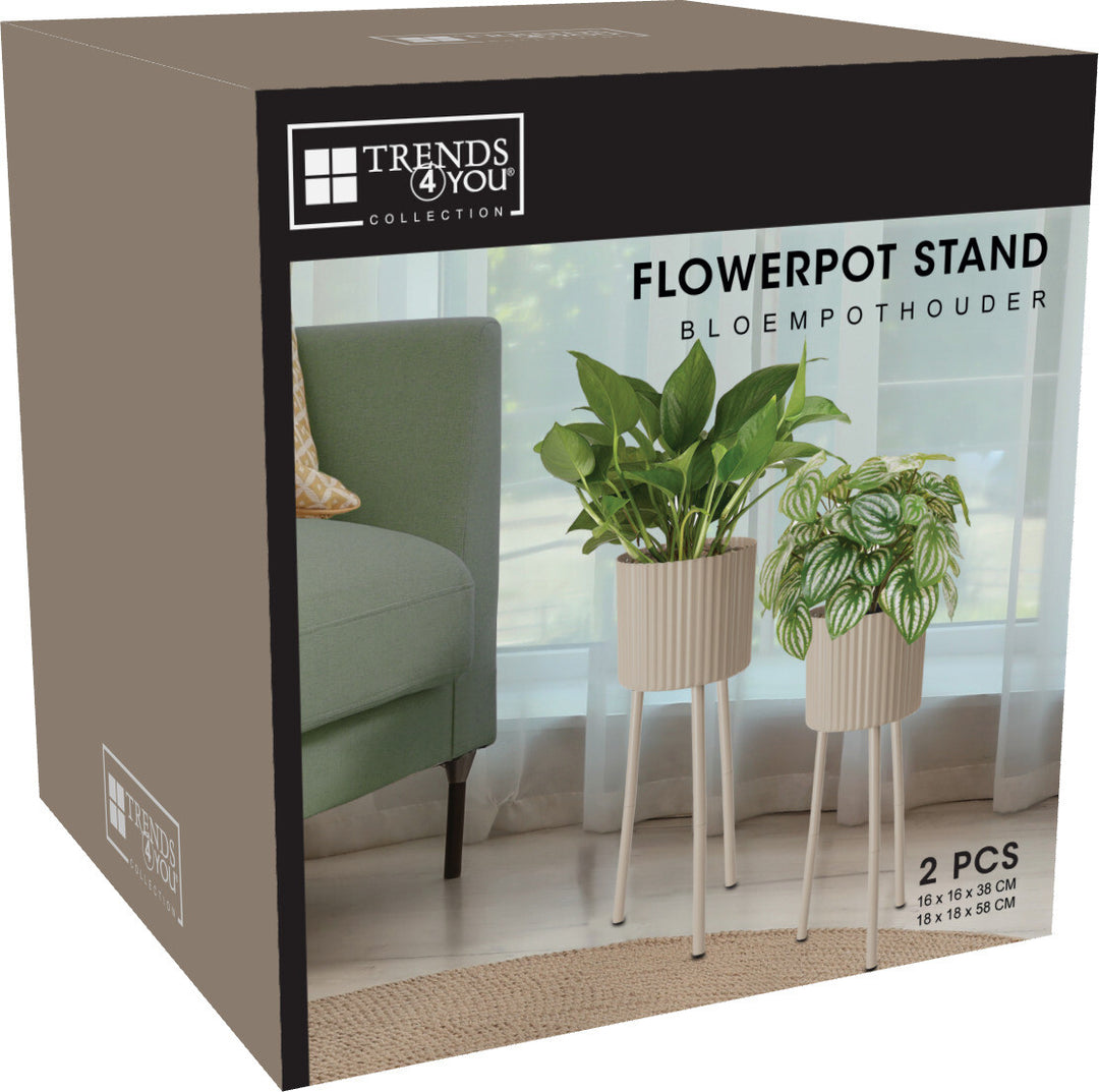 Set 2 Vasi in Metallo con Supporto – Bianco Avorio / Tortora