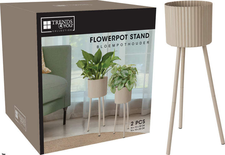 Set 2 Vasi in Metallo con Supporto – Bianco Avorio / Tortora