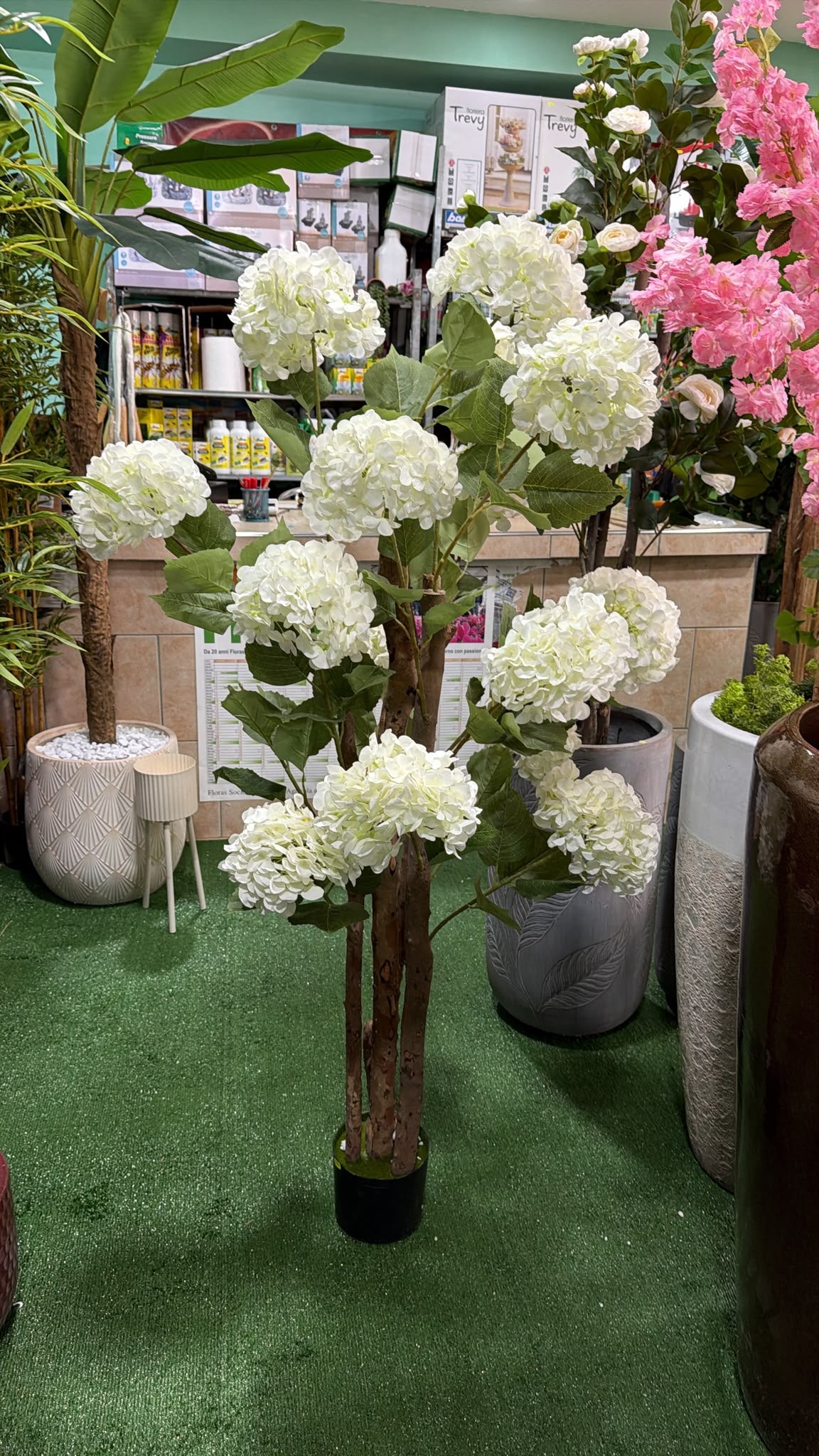 Ortensia Artificiale Bianca 150 cm con Tronchi Veri