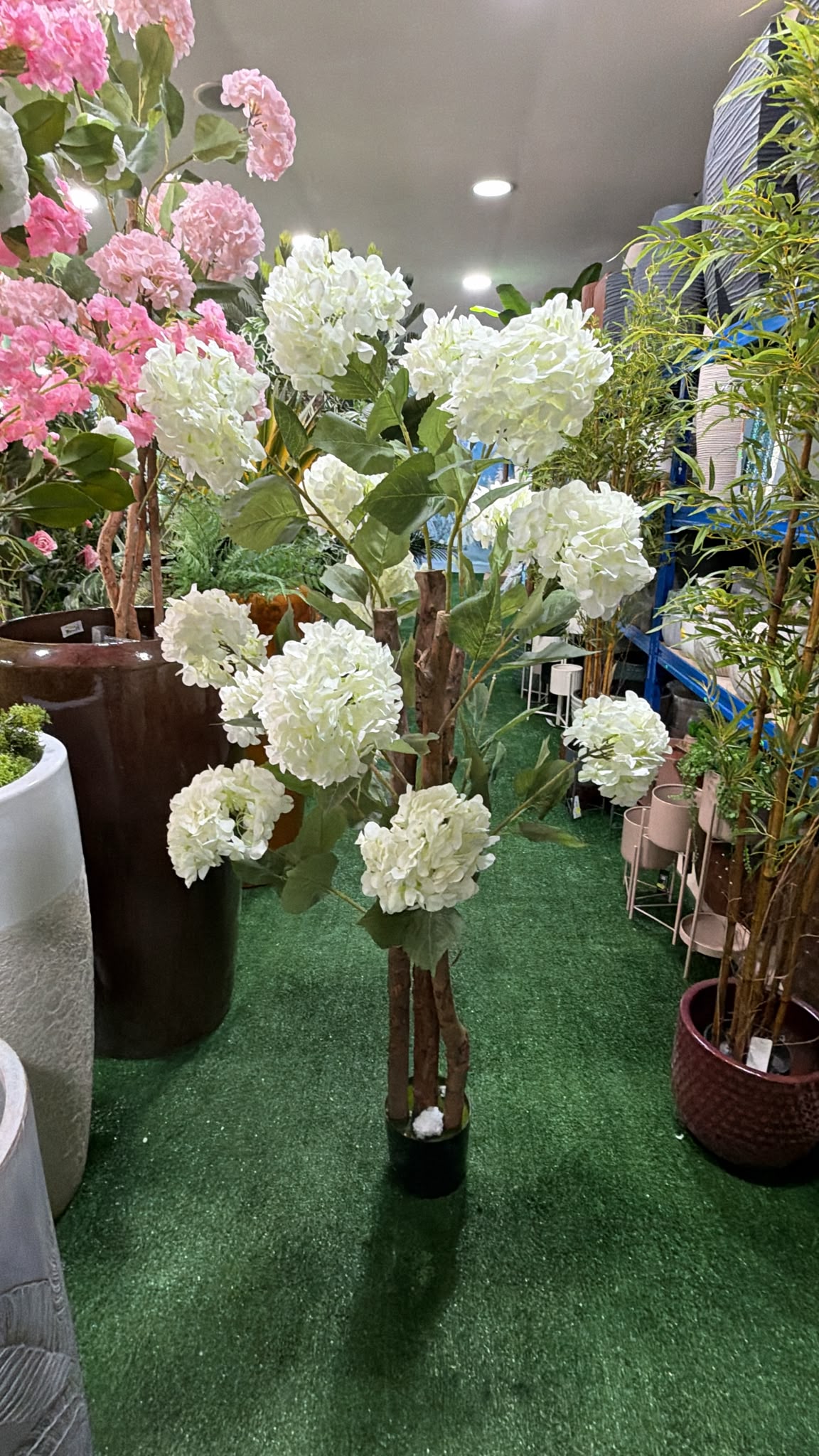 Ortensia Artificiale Bianca 150 cm con Tronchi Veri