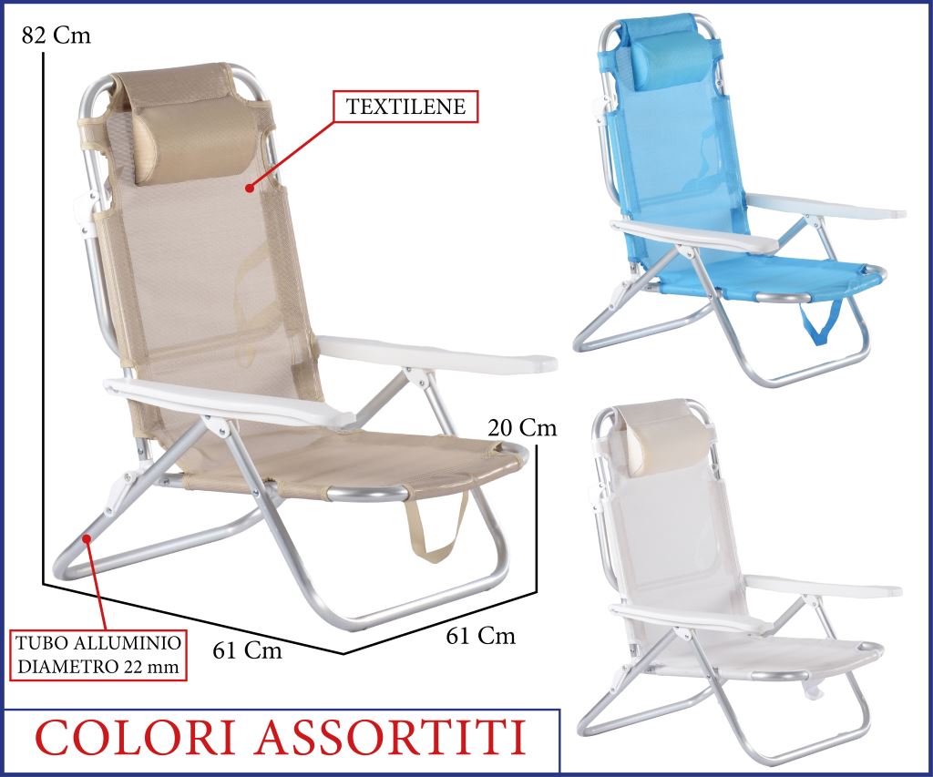 SPIAGGINA CONFORT 5POS. ALLUMINIO 61X61H82