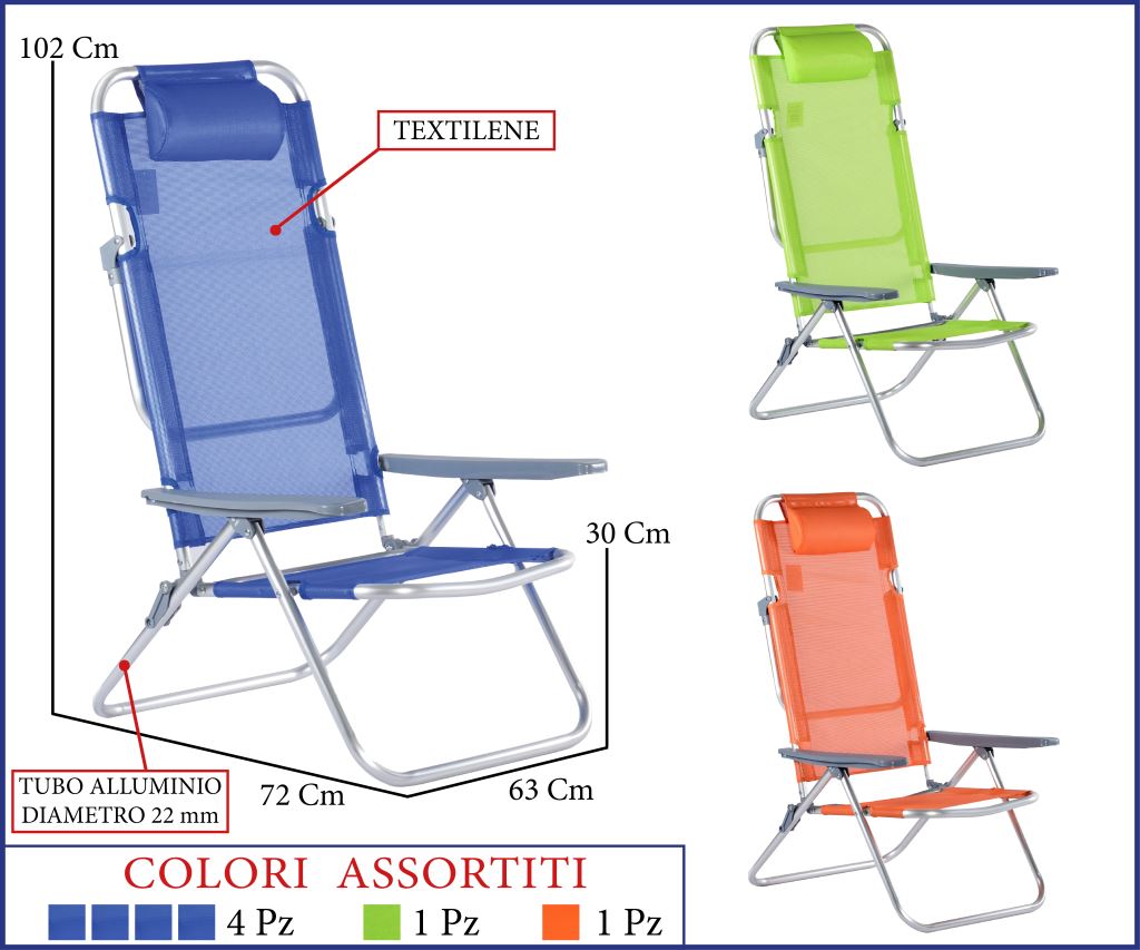 SPIAGGINA BIG ALLUMINIO 5POS. CM72X63H102