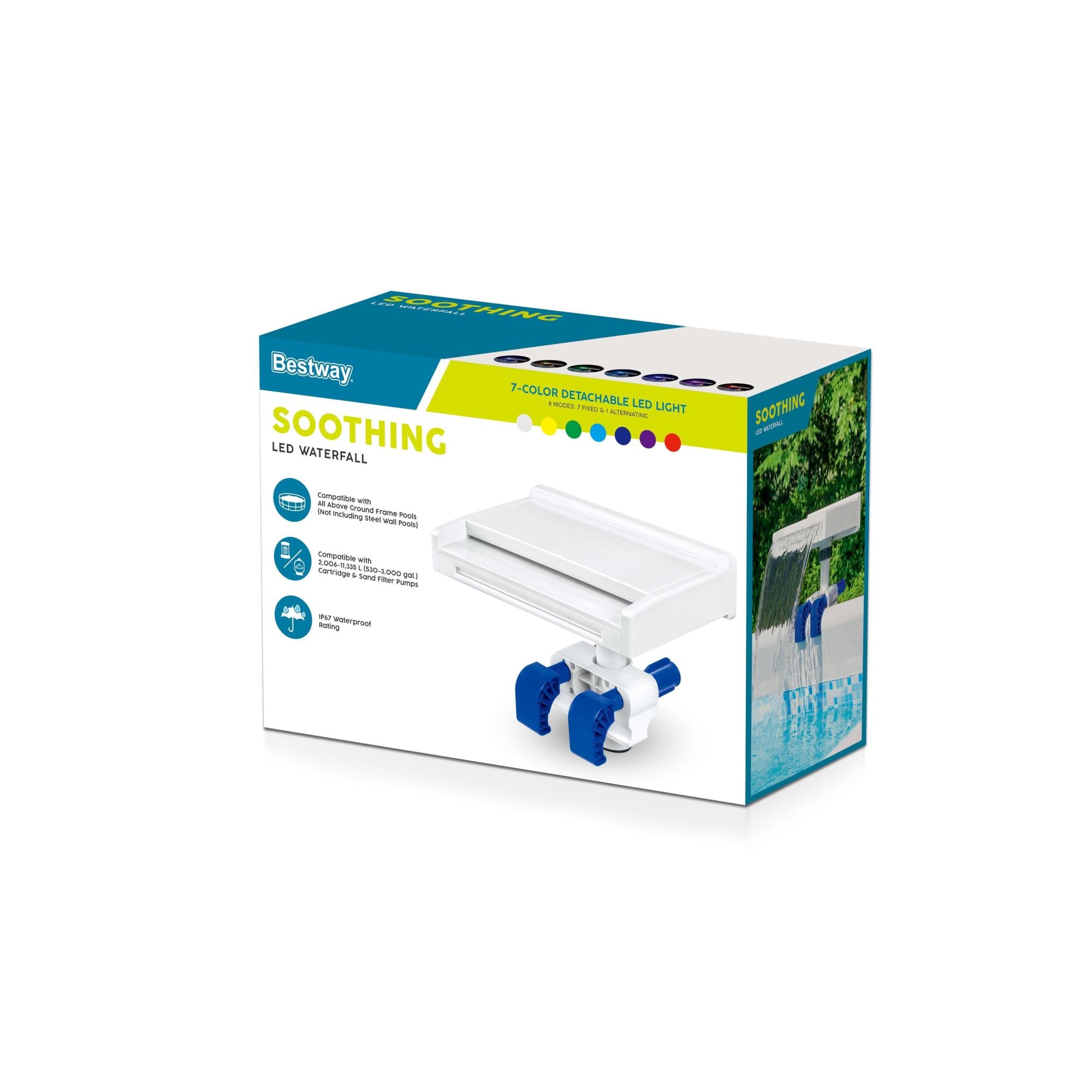 Cascata per Piscina con LED Bestway – 7 Colori, Timer e Suono Rilassante dell'Acqua